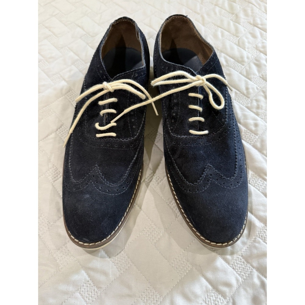 Dune London Men's Shoe Size 43 US 10 Navy Blue Suede Leather Lace Dress Shoes